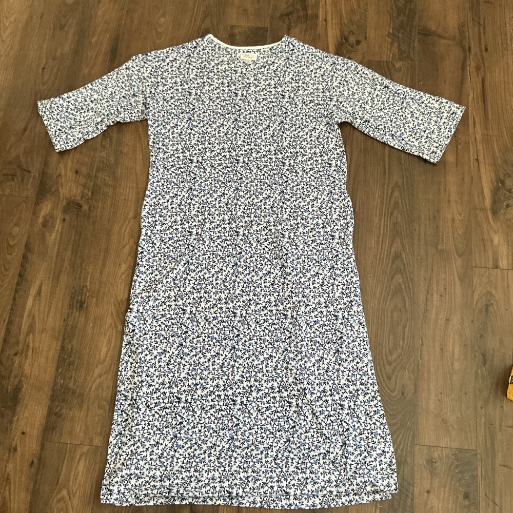 Aria Collection Floral Midi Dress Blue White Cottagecore Side Slits S Minimalist